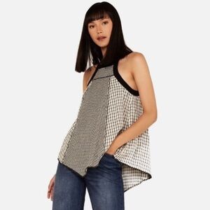 Cleo + Wolf Women's Grid Gingham Print Hanky Hem Halter Knit Tank Top M
